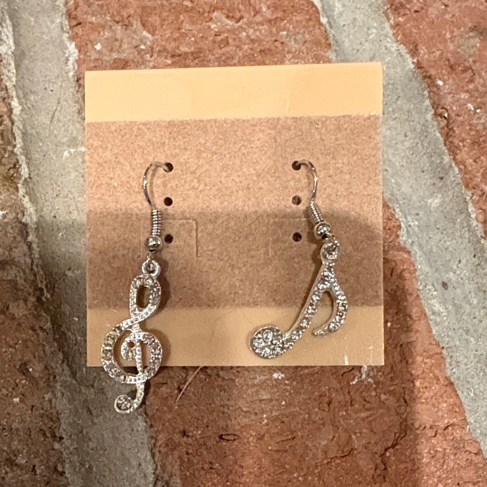 Sparkling Silver Treble Clef Earrings